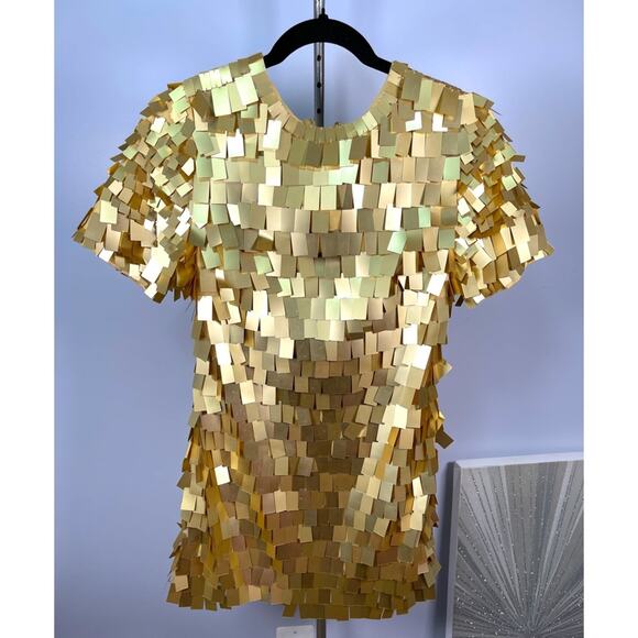 Jonathan Simkhai Vivienne Sequin Embellished Mini Dress in Brushed Gold Size 2 - Picture 6 of 13